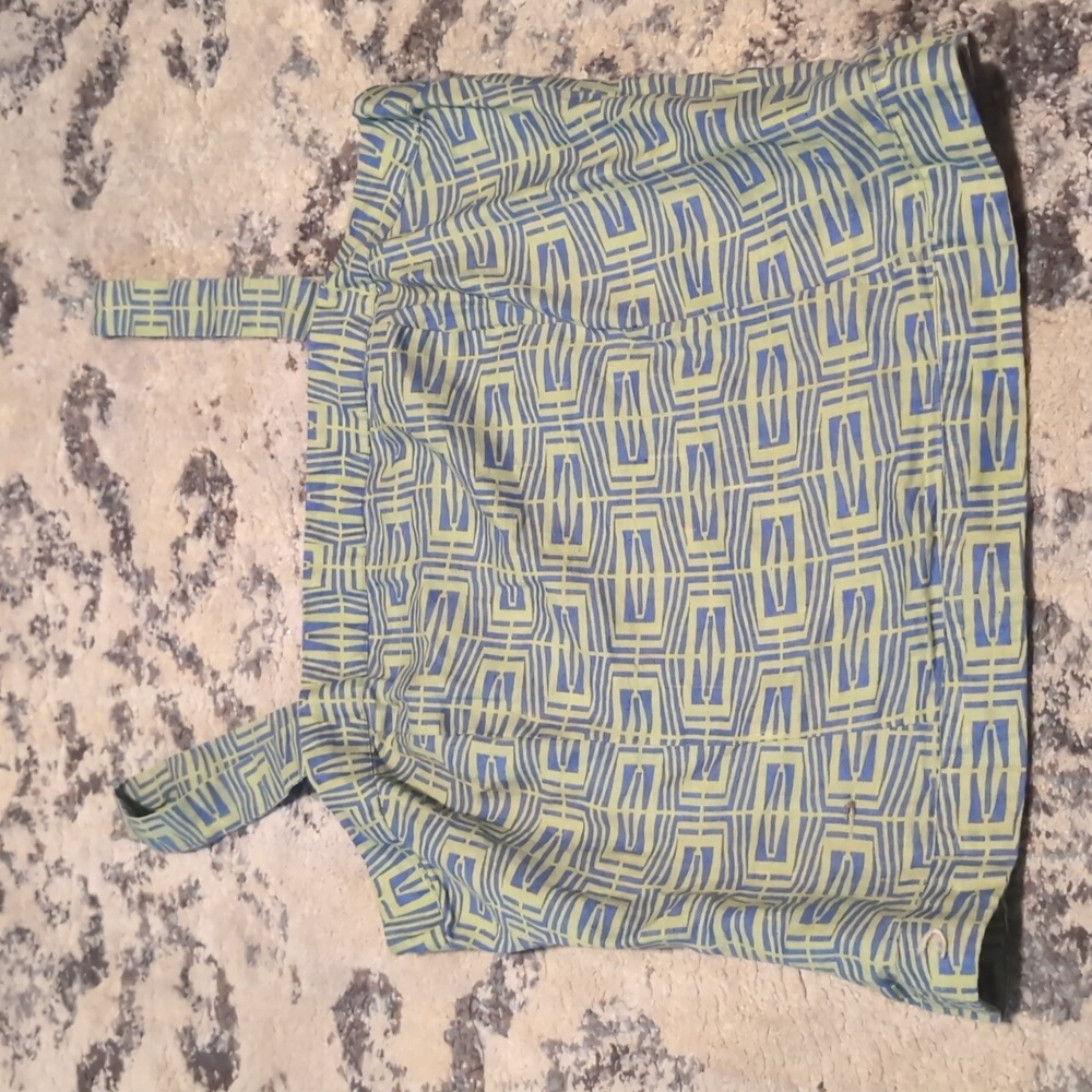 Metrostyle cotton linen size 14  tank top blue green African inspired print